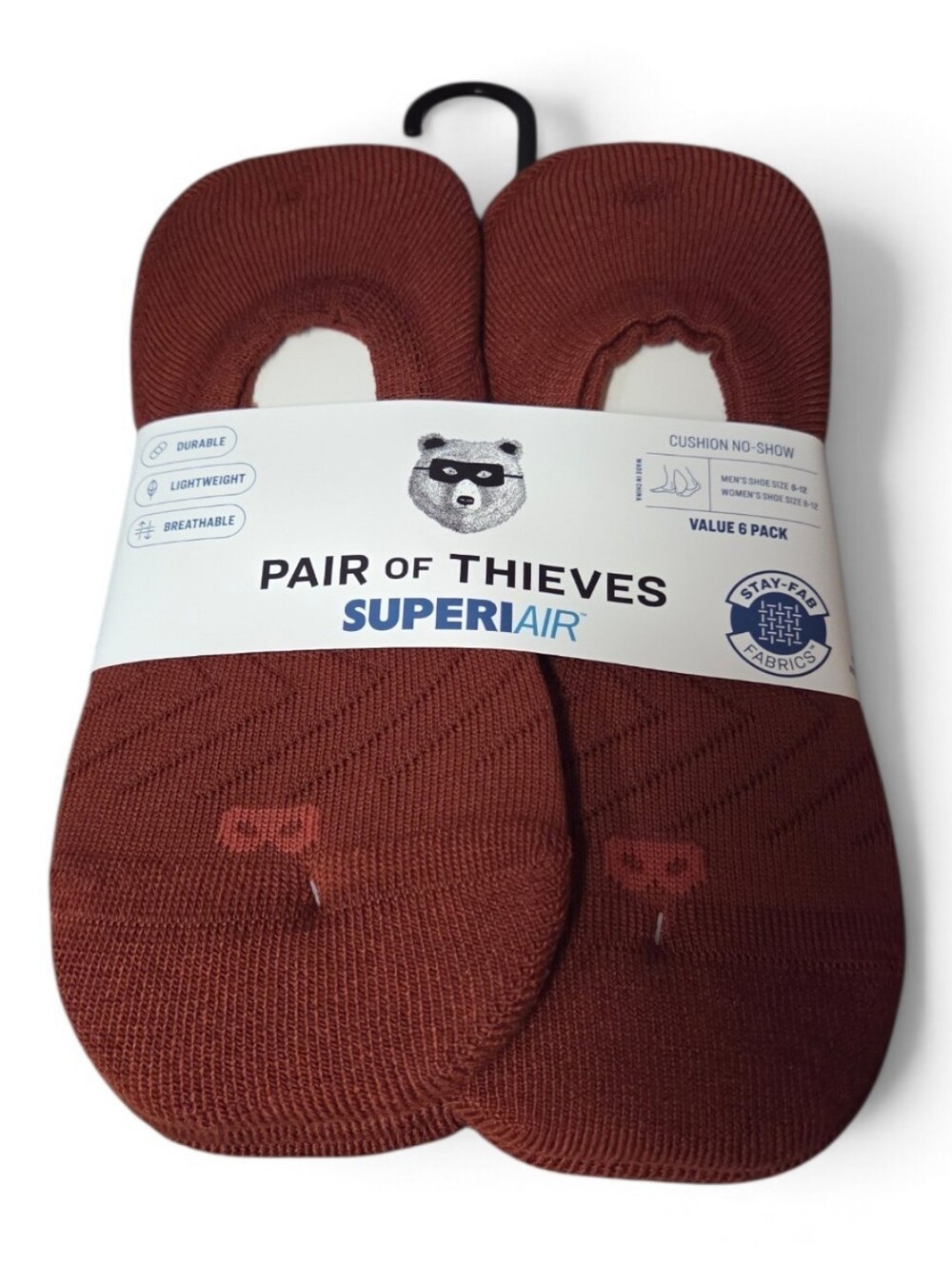 Pair Of Thieves SuperAir Men’s No-Show Socks Mineral Red 6 Pairs Nwt